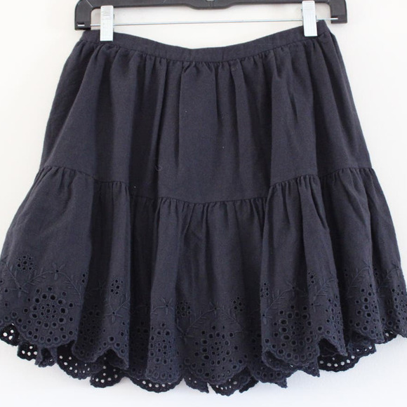 NWT Bonpoint Women's Paloma Skirt Black Cotton Wool Eyelet Scallop Hem 2 US
